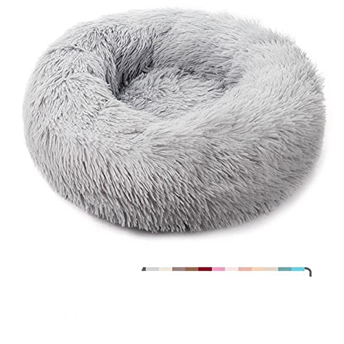 BJKHU Runder Plüsch Katzenbett Haus Katzenmatte Winter Warmer Schlaf Katzennest Weiches langes Plüsch Hundebett Haustier Kissen Für Katzen Hund Reißverschluss Waschbar-Hellgrau,S-50cm von BJKHU