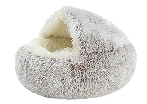 BJKHU Winter 2 In 1 Katzenbett rund warmes Haustierbett Haus Langes Plüsch Hundebett Warmer Schlafsack Sofa Kissen Nest für kleine Hunde Katzen Kätzchen-P-Kaffee,50cm,China von BJKHU