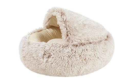 BJKHU Winter 2 In 1 Katzenbett rundes warmes Haustierbett House Long Plüsch Hundebett Warmer Schlafsack Sofa Kissen Nest für kleine Hunde Katzen Kätzchen-Kaffee,50cm,China von BJKHU