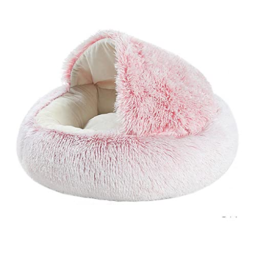 BJKHU Winter 2 In 1 Katzenbett rundes warmes Haustierbett House Long Plüsch Hundebett Warmer Schlafsack Sofa Kissen Nest für kleine Hunde Katzen Kätzchen-Rosa,65cm,China von BJKHU