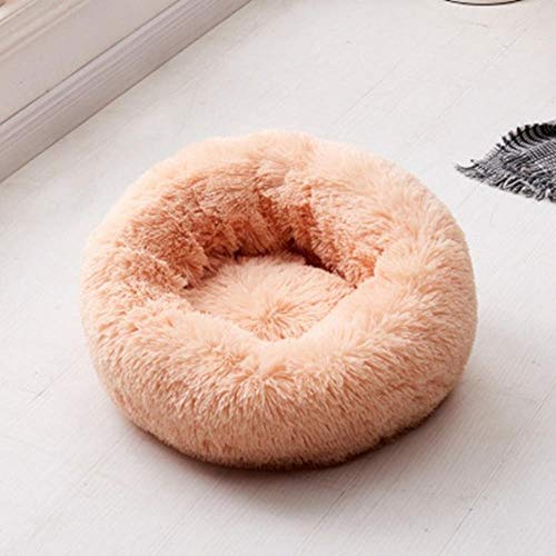 Katzenbetten Rund Bequem Beruhigendes Hundebett Für Katzen Beruhigendes Bett Hund Anti Angst Haus Für Katze Fleece Marshmallow Katzenbett Kissen-apricot,OD 60 cm,China von BJKHU