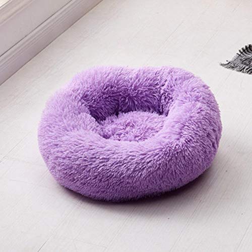 Katzenbetten Rund Bequem Beruhigendes Hundebett Für Katzen Beruhigendes Bett Hund Anti Angst Haus Für Katze Fleece Marshmallow Katzenbett Kissen-lila,OD 40 cm,China von BJKHU