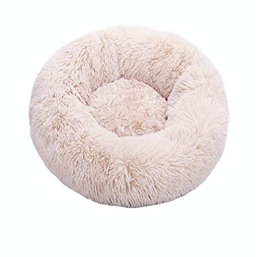 Runde Katzenbetten Haus Weicher Langer Plüsch Bestes Haustier Hundebett Für Hunde Korb Haustierprodukte Kissen Katzenbett Katzenmatte Tiere Schlafen Sofa-Beige,40cm von BJKHU