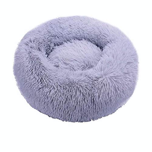 Runde Katzenbetten Haus Weicher Langer Plüsch Bestes Haustier Hundebett Für Hunde Korb Haustierprodukte Kissen Katzenbett Katzenmatte Tiere Schlafen Sofa-Hellgrau,40cm von BJKHU