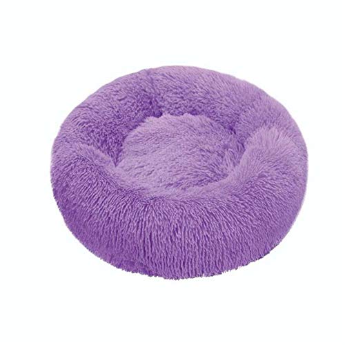 Runde Katzenbetten Haus Weicher Langer Plüsch Bestes Haustier Hundebett Für Hunde Korb Haustierprodukte Kissen Katzenbett Katzenmatte Tiere Schlafen Sofa-Lila,50cm von BJKHU