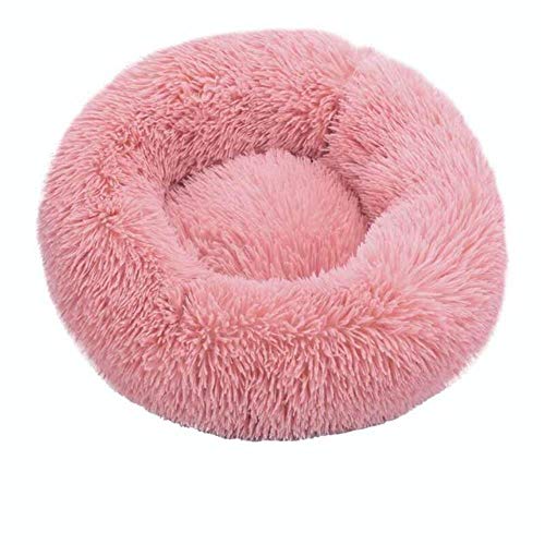 Runde Katzenbetten Haus Weicher Langer Plüsch Bestes Haustier Hundebett Für Hunde Korb Haustierprodukte Kissen Katzenbett Katzenmatte Tiere Schlafen Sofa-Rosa,60cm von BJKHU