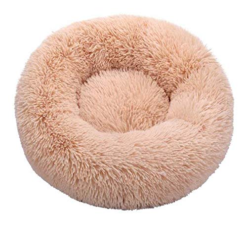 Runde Katzenbetten Haus Weicher Langer Plüsch Bestes Haustier Hundebett für Hunde Korb Haustierprodukte Kissen Katzenbett Katzenmatte Tiere Schlafen Sofa-Beige gelb,100cm von BJKHU