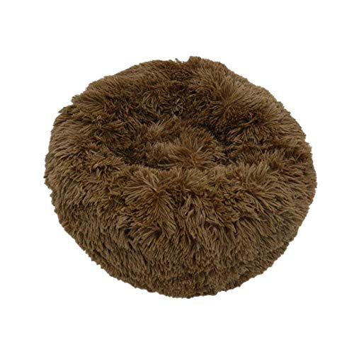 Runde Katzenbetten Haus Weicher Langer Plüsch Bestes Haustier Hundebett für Hunde Korb Haustierprodukte Kissen Katzenbett Katzenmatte Tiere Schlafen Sofa-Dunkelkaffee,40cm von BJKHU