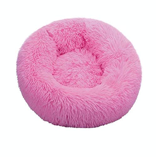 Runde Katzenbetten Haus Weicher Langer Plüsch Bestes Haustier Hundebett für Hunde Korb Haustierprodukte Kissen Katzenbett Katzenmatte Tiere Schlafen Sofa-Rose,70cm von BJKHU