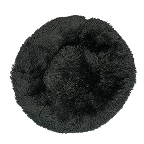 Runde Katzenbetten Haus Weicher Langer Plüsch Bestes Haustier Hundebett für Hunde Korb Haustierprodukte Kissen Katzenbett Katzenmatte Tiere Schlafsofa-Schwarz,50cm von BJKHU