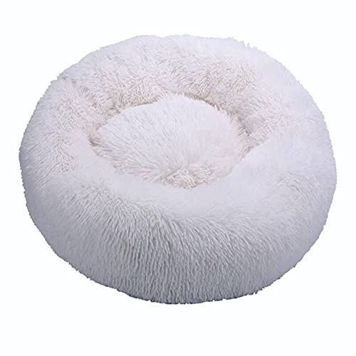 Runde Katzenbetten Haus Weicher Langer Plüsch Bestes Haustier Hundebett für Hunde Korb Haustierprodukte Kissen Katzenbett Katzenmatte Tiere Schlafsofa-Weiß,90cm von BJKHU