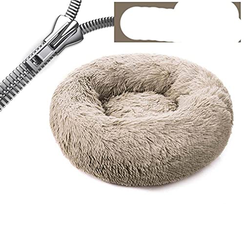 Runder Plüsch Katzenbett Haus Katzenmatte Winter Warmer Schlaf Katzennest Weiches langes Plüsch Hundebett Haustier Kissen Für Katzen Hund Reißverschluss Waschbar-Reißverschluss Beige Braun,L-70cm von BJKHU