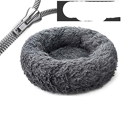 Runder Plüsch Katzenbett Haus Katzenmatte Winter Warmer Schlaf Katzennest Weiches langes Plüsch Hundebett Haustier Kissen Für Katzen Hund Reißverschluss Waschbar-Reißverschluss Dunkelgrau,S-50cm von BJKHU