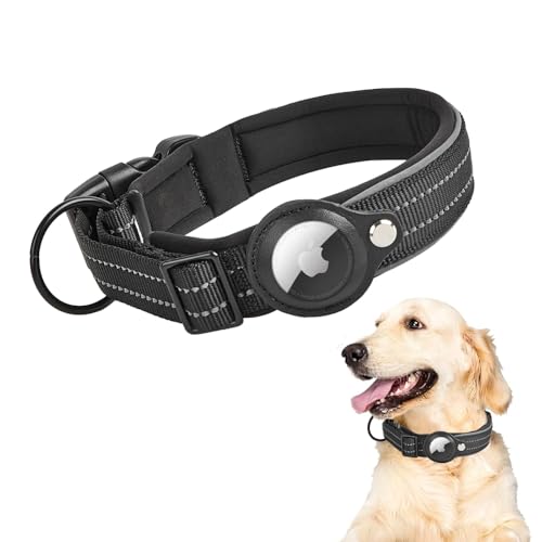 BKEPDY Hundehalsband Einstellbar Weich und Bequem Reflektierendes Streifendesign Airtag Halsband Hund Schnellverschluss Schnalle Geeignet für Mittelgroße Hunde von BKEPDY