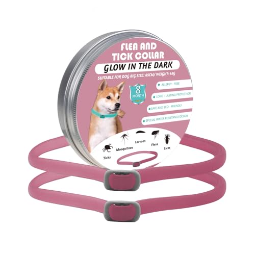 Zeckenhalsband für Hunde Leuchtendes Präventionshalsband gegen Parasiten auf Jede Größe verstellbar 2 STK Einstellbares Floh und Zeckenschutz mit bis zu 8-Monatigen Schutz (Pink) von BKEPDY