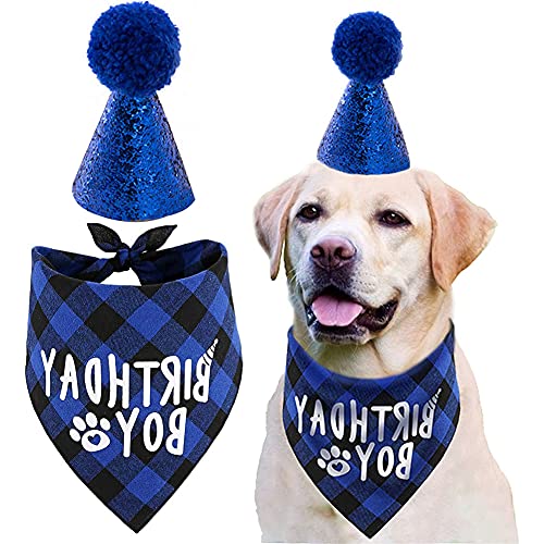 BKJJ Hund Halstuch Geburtstag Hut Set Haustier Hund Bandana Geburtstag Caps Hund Geburtstagsfeier Liefert für Hunde Katzen Party Zubehör von BKJJ