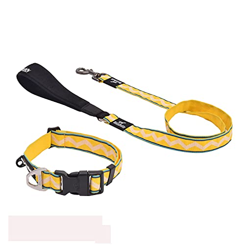 BLACKDOGGY Pet Dog Collar and Lead Jacquard Yarn Pet Leash Suit Suitable for Small and Medium-Sized Dogs (Light Yellow, L) von BLACKDOGGY