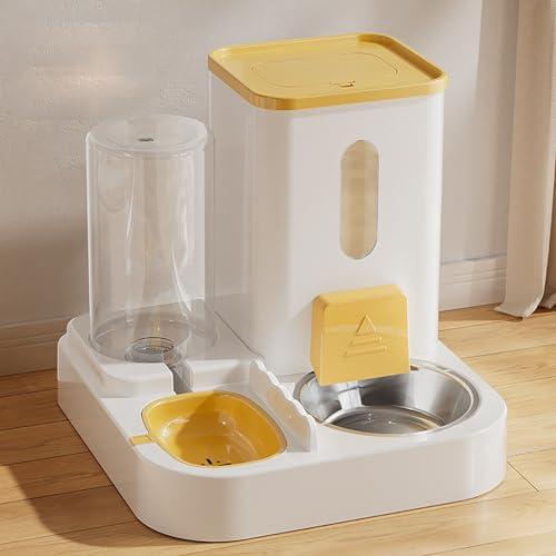 Haustier-Wasserspender große Kapazität nass und trocken Trennung automatische Wasserzufuhr, Wasser-Futter integriert Feeder Katze Hund Wasserspender, für Haustier-Futter (Gelb, 27,5 * 27,5 * 25,5cm) von BLAFT