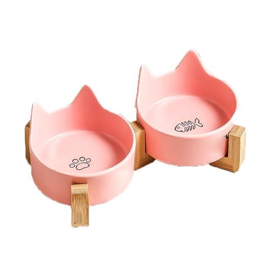 Katzennapf Keramik Katzenfressnapf Hundenapf, Katzenfressnapf und Wassernapf Set, Haustier Wassernapf Anti-Spill-Schale für Haustiere, Katzen und kleine Hunde (rosa, 23,5 * 14 * 4,5cm) von BLAFT