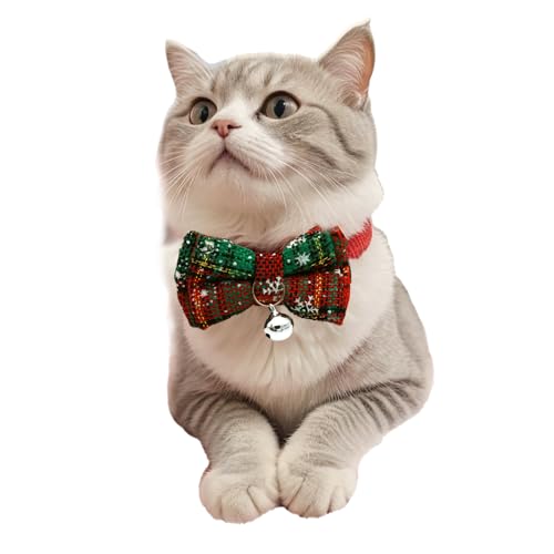 Halsband für Katzen und Haustiere, abnehmbar, mit Fliege, floraler Schleife und Glocke, verstellbar, für Welpen, Weihnachten (Rot und Grün) von BLAZURY INFINI