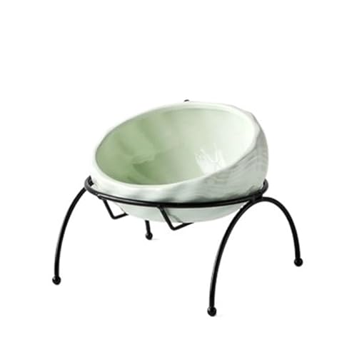 Keramik-Futternapf, schützt die Wirbelsäule, Tisch, hoher Fuß, große, schräge, niedliche Cartoon-Futterschale for Hunde und Katzen (Color : Light Green, Size : M) von BLBTEDUAMDE