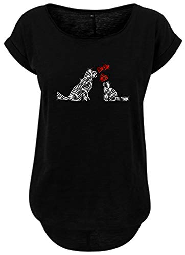 BlingelingShirts Damen Fun Shirt Hund und Katze mit Herzen Katzenmama Hundemama Love Pets. schwarz. Gr. 2XL Evi von BLINGELING