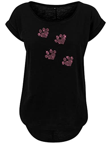 BlingelingShirts Fun Shirt Pfote Stolze Hundemama 4 Pfoten Herzen Strass pink Dog Mom Shirt Hundepfote, schwarz, Gr. XS Evi von BLINGELING