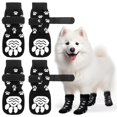 2 Paar Indoor Anti-Rutsch Socken für Hunde, Anti Slip Paw Protectoren Hundesocken, Antirutschsocken Hund Mit Klettverschluss Weicher Verstellbarer Pfotenschutz (L) von BLLREMIPSUR