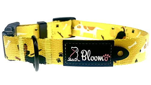 BLOOMO Hundehalsband Handarbeit, Verstellbares, Weich & Komfort Nylon Hunde Halsband für Kleine Mittlere und Große Hunde. Einzigartiges Design (M/20mm, Hundeglück) von BLOOMO