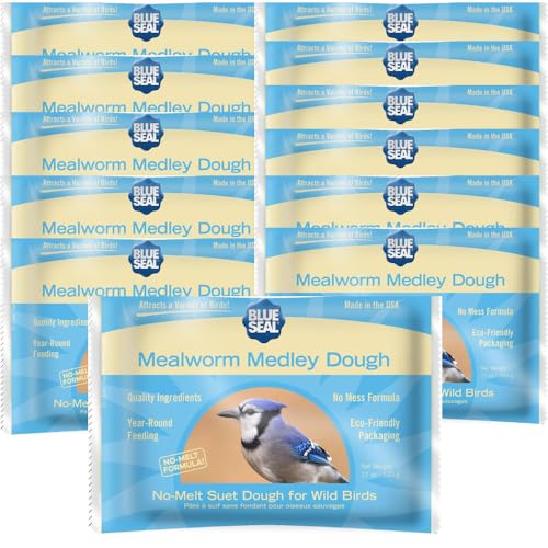 Blue Seal Mealworm Medley Suet Dough Cakes for Wild Birds - No Mess Suet Feed, Food for Spechte, Cardinals, Siskins, Spatzen & More - 12 oz Talgfutterspender, Vogelsamenkuchen (12 Stück) von BLUE SEAL