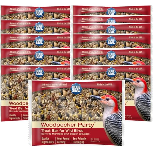 Blue Seal Woodpecker Party Talg Leckerli-Riegel für Wildvögel, kein Chaos, Futter für Spechte, Kardinäle, Siskins, Spatzen und mehr – 237 ml Talg-Futterspender für Vogelsamenkuchen (12 Stück) von BLUE SEAL