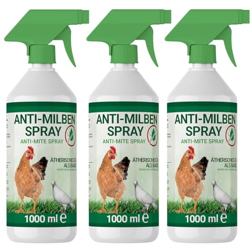 3X 1000ml Milbenspray für Geflügel wie Hühner & Vögel - Sofort & Langfristig gegen Parasiten, bei Akut & Vorbeugung (3X 1000ml) von BMUT