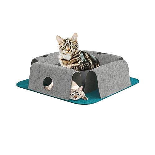 BNCKTRD 2-in-1 Katzentunnelbett, Katzenbett mit Spielnest Höhle Tunnel für Katzen Kätzchen Häschen Kaninchen Indoor Einfach zu Verstauen 35,6 x 35,6 x 15,2 cm von BNCKTRD