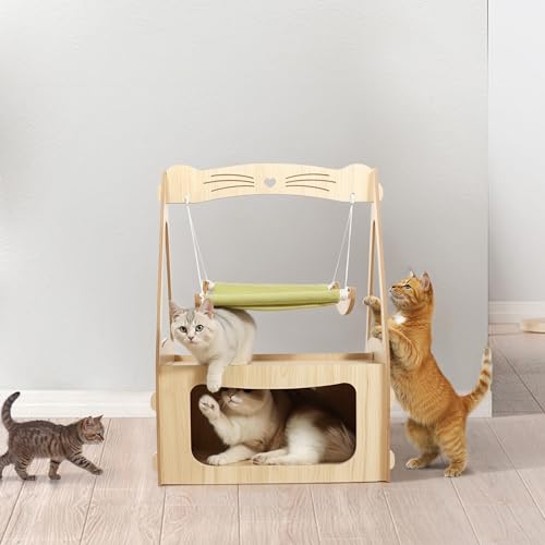 BNCKTRD Bodenstehende Katzenschaukel zum Aufhängen, Katzenhängemattenbett, erhöhtes Katzenbett, niedliches selbstspielendes Katzenspielzeug für IIndoor-Katzen, interaktiv, Katzenmöbel, Katzenmöbel, von BNCKTRD