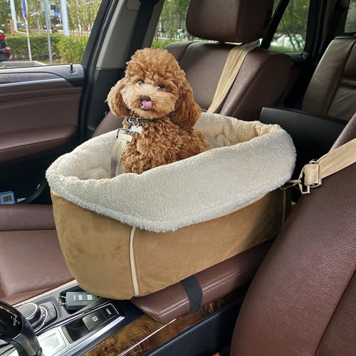 Warm Hunde Autositz Mittelkonsole für Kleine Hunde Hundekorb Hundebett Auto unter 6 kg, Gemütlich Hundesitz Tragbare Kleine Haustiertaschen Hundeautositz für den Beifahrersitz Vordersitz Hundesitz von BNCKTRD