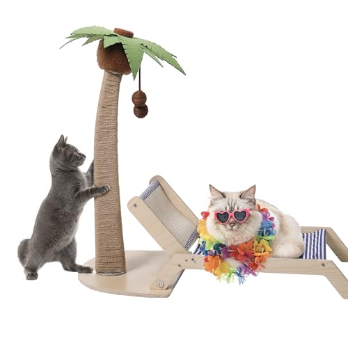 BNCKTRD Palme Katzenkratzbaum mit Katzenbett - Kratzbaum Holz Erhöhte Katzenbetten Kratzstangen Sisal Hängende Bälle Indoor Katze Hängematte Bank Stuhl für Kätzchen und große Erwachsene Katzen von BNCKTRD