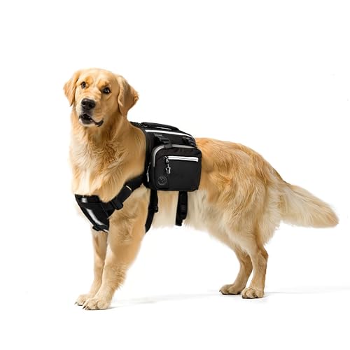 BNCKTRD Verstellbare Hundesatteltasche für mittelgroße und große Hunde, reflektierender Hunderucksack, Geschirr, Hunderucksack für große Hunde, Wanderrucksack für Hunde zum Tragen, Camping-Essentials, von BNCKTRD