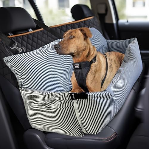 BNCKTRD Vielseitig Hunde Autositz für Große Hunde, Hundeautositz Hundesitz Hunde Rückbank perfekt als Tragbare Hundebett, Hundekorb Hundetransport Auto mit Aufbewahrungstasche Blaue Streifen von BNCKTRD