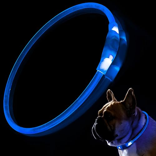 BNGGOGO LED-Hundehalsband, wiederaufladbar über USB, blinkendes Leuchthalsband für Sicherheit bei Nacht, verstellbar, wasserabweisend, hell beleuchtetes Halsband für Hunde – Einheitsgröße von BNGGOGO