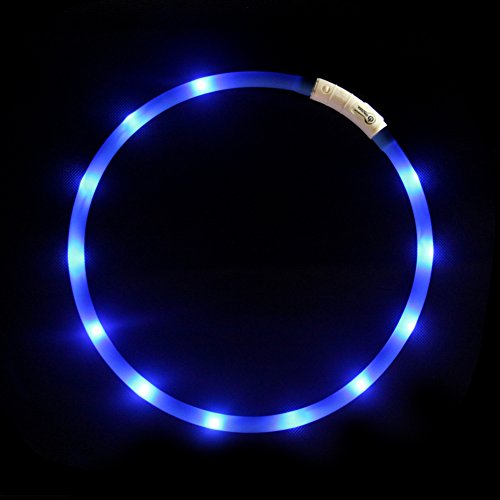 LED-Hundehalsband, wiederaufladbar über USB, blinkend, Sicherheitshalsband, weiches Silikon, wasserdicht, längenverstellbar, Haustier-Halskette mit 3 Blinkmodi, Blau von BNGGOGO