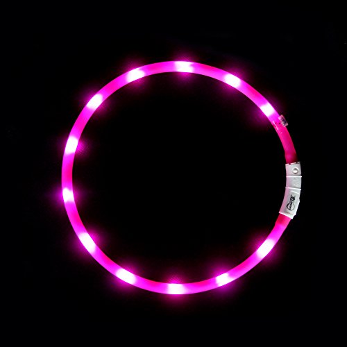 LED-Hundehalsband, wiederaufladbar über USB, blinkend, Sicherheitshalsband, weiches Silikon, wasserdicht, längenverstellbar, Haustier-Halskette mit 3 Blinkmodi, Rosa von BNGGOGO