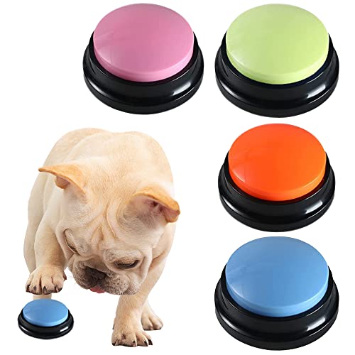 BNGXR Buzzer mit Aufnahmefunktion, 4 Stück Hunde-Knöpfe Sprechen für Haustiere Recordable Talking Button Hunde-Sprechtasten Interaktives Resources Spielzeug für Training von BNGXR