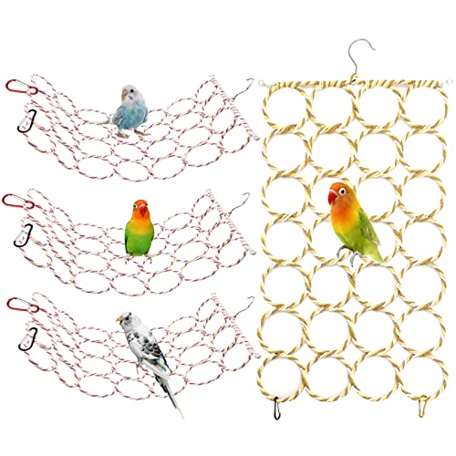 BNOSDM 4 Packungen Vogel-Hanfseil-Netz, Schaukel, Kletterseil, Netz für Vögel, Papageien, Leiter, Aras, hängende Hängematte, Aktivitätsspielzeug für Ratten, afrikanisch, grauer Wellensittich von BNOSDM