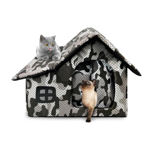 BNOSDM Feral Katzenhaus Outdoor Katzenhaus für den Winter mit Halterung, Wasserdichter Streunender Haustierunterstand mit Matte und Einfassungsnägeln, Warmes Kleintierhaus für Draußen/Drinnen Katze von BNOSDM
