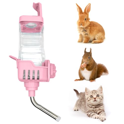 BNOSDM Großer Wasserspender für Kaninchen, zum Aufhängen, kein Tropfen, für kleine Tiere, Wasserflasche für Kaninchenkäfig, Kiste, automatischer Wasserspender für Katzen, Welpen, 850 ml (Rosa) von BNOSDM