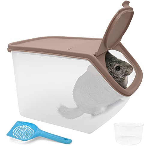 BNOSDM Chinchilla Sandbadbehälter, groß, Chinchilla-Staubbadewanne, transparent, Hamster-WC, Duschraum, Kunststoff, Hamster, Badezimmer-Set mit Schaufel für große Mäuse, Igel, Eichhörnchen (Kaffee) von BNOSDM