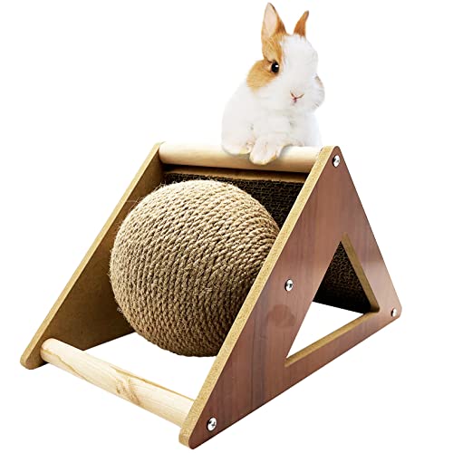 BNOSDM Kaninchen Kratzball Spielzeug Natur Sisal Kaninchen Kratzball & Karton, 2-in-1 Kaninchen Kratzpad für Indoor Hasen Kätzchen Frettchen Chinchillas Kleintiere von BNOSDM