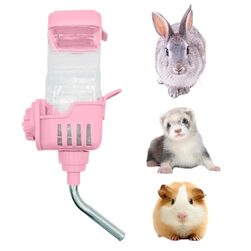 BNOSDM Kaninchen-Wasserflasche, kein Tropfen für Käfig, zum Aufhängen, Wasserspender für Kaninchenkiste, automatischer Wasserspender für Chinchillas, Eichhörnchen, Meerschweinchen, 750 ml, Rosa von BNOSDM