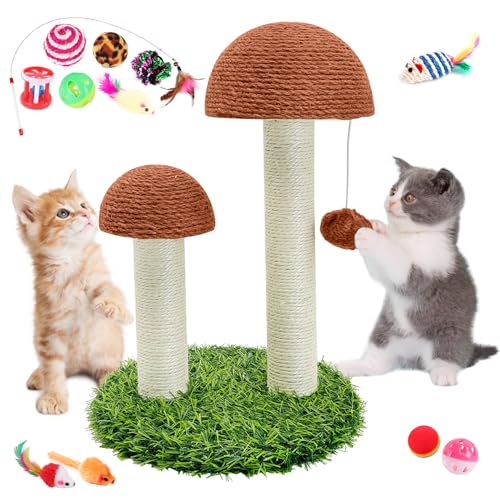 BNOSDM Katzenkratzbäume für Indoor-Katzen, Pilz-Kratzstangen und interaktiver baumelnder Ball, Sisalseil, Katzenkratzbaum für kleine Katze (braun) von BNOSDM