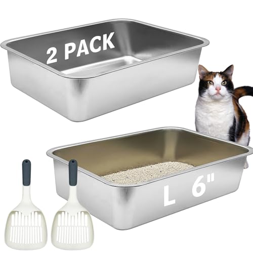 BNOSDM Katzentoilette aus Edelstahl, glatte Katzentoilette für Katzen und Kaninchen, Metall-Katzentoilette, hohe Seiten, leicht zu reinigen, 50 cm L x 35,1 cm B x 15 cm H, 2 Stück von BNOSDM